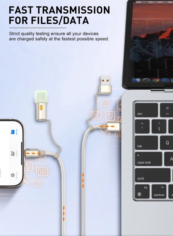 LDNIO 4-in-1 Multi Charger Cable – USB-C 65W + USB-A 50W + Lightning 12W + Portable Torch, Fast Charging for iPhone 17/12 Pro, Android Phones, Tablets & Laptops, 1.2m, High-Speed Data 480Mbps, Aluminum Alloy + PET/PP Weaving - Image 2
